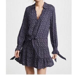 Paige Denisa Floral Flounce Blue Print Dress M